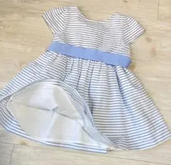美品 ラルフローレンAラインワンピース リボン切り替え80 ボーダー