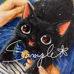 手描き イラスト オリジナル 原画 クリスマス 黒猫