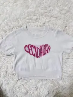 ハート刺繍 半袖ニット