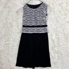 半袖ワンピース 総レース切替 黒白 M パーティー　結婚式　上品　フォーマル