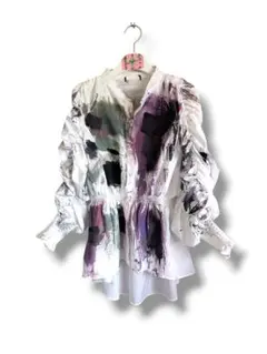 古着一点物 アートプリントシャツ ホワイト・パープル