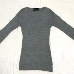 CECIL McBEE リブニット Vネック グレー 長袖 トップス