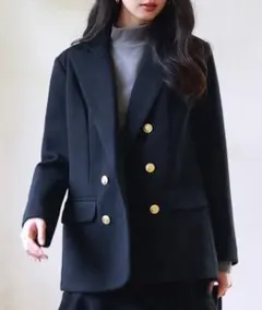 3900円→3200円セゾンドパピヨンブラックダブルブレストジャケット中綿入り