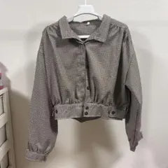 チェック柄 長袖クロップドシャツ Mサイズ