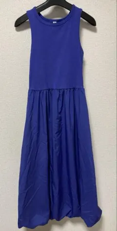 ジーユー GU バブルヘムワンピース　ノースリーブ　S バルーン ブルー