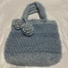 水色 花モチーフ ハンドメイドトートバッグ