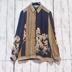 ヴィンテージ Atelier ゴールド ストライプ シアー長袖シャツレトロ