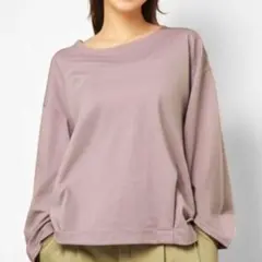 コクーンシルエット 長袖カットソー プルオーバー パープル ピンク
