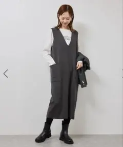 ニットジャンパースカート　MTサイズ チャコール