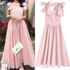 GRL グレイル　ショルダーリボンロングワンピース　 ru1197 L ピンク