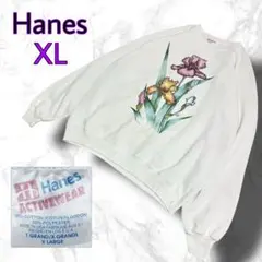Hanes ヘインズ◆スウェット◆90s◆USA製◆ボタニカル◆ラグラン◆XL