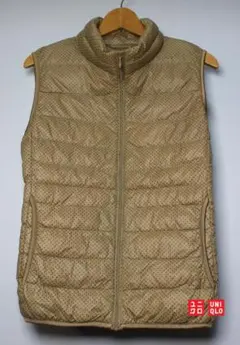 UNIQLO ダウンベスト レディース XL ベージュ 水玉模様 ダウン90%