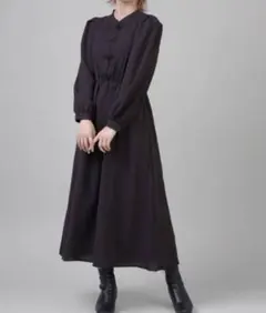 SPINNS チャイナボタンワンピ 黒のサムネイル