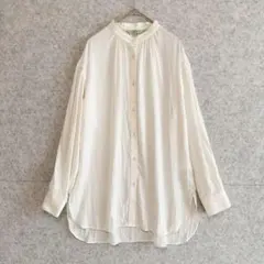 【プチオンフルール】 ノーカラー ワッシャー加工 ギャザー ブラウス 9 とろみ