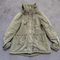H&M フード付きモッズコート 　L　レディース　マウンテンパーカー　カーキ