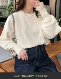 タグ付き【綿100％で洗える】16色展開スウェットライクボリュームスリーブニット