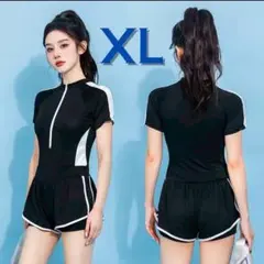 水着 XL フィットネス水着 ジム ワンピース 体型カバー スポーティー 半袖