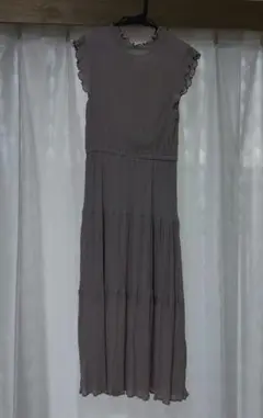 フリル袖 グレー ロングドレス