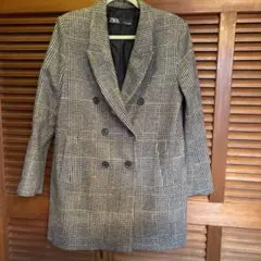 ❤️ZARA チェック柄 ダブルブレストコート Lサイズ