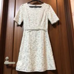 新品　薄いミントグリーンの涼しげで上品なレース風ワンピース　日本製