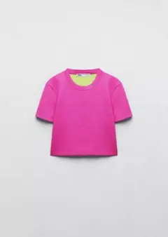 ZARA クロップド丈ニットトップス ネオンピンク　 新品タグ付き