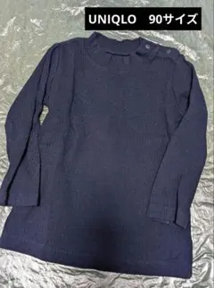 UNIQLO(ユニクロ) 長袖カットソー/リブハイネックT ネイビー 90サイズ
