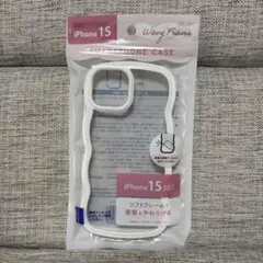 iPhone15 ソフト フレームケース ウェーブ 白 ホワイト