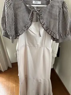 チェック柄ショートジャケット付きロングワンピース