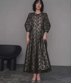 【GIRL】パフスリーブ総レースフレアロングオケージョンドレス