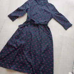 TALBOTS ダックスフンド柄 シャツワンピース ネイビー 2