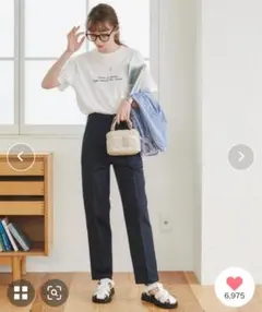 angie ハイウエストセンタープレスベイカーパンツ ネイビーのサムネイル