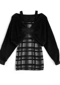 GRL リボンシャギートップスチェック柄キャミソールミニワンピース an1705