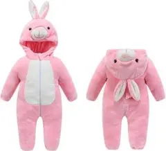 【80cm】うさぎ 着ぐるみ ロンパース ピンク もこもこ ベビー服 仮装