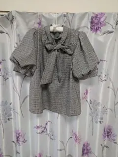 INGNI 2WAYリボンチェック柄ブラウス 黒M