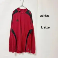 adidas アディダス　スポーツシャツ　L レッド　長袖　ロゴ刺繍　カットソーのサムネイル