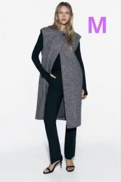 ザラ　ロングソフトベスト　グレー　M