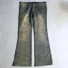 鬼フェード◎ y2k Faded Wide Flare Denim Pants