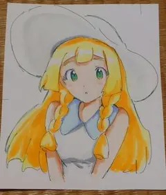 ポケモン　リーリエ　手描きイラスト　ファンアート　ポケットモンスター