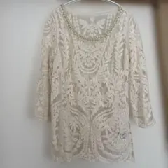 CECIL Mc.BEE 刺繍ビーズ装飾 五分袖ブラウス Mサイズ