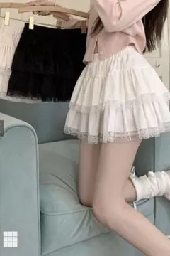 インパン裏地付きフリルレースティアードミニスカート ks047