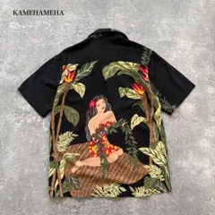 【KAMEHAMEHA】 アロハシャツ バックパネルパターン レーヨン ブラックのサムネイル
