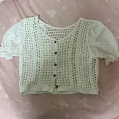 GRL グレイル　レーススリーブVネック透かし編みニットカーディガン