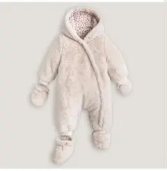 ピンククリーム色フード付きクマ耳ロンパース