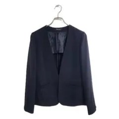 Plumerie ノーカラージャケット M ネイビー 通勤フォーマル