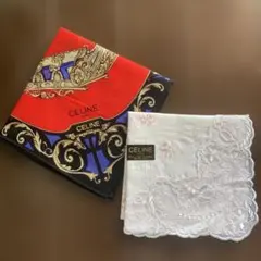 CELINE セリーヌハンカチ 2枚セット 赤・レース【新品未使用】