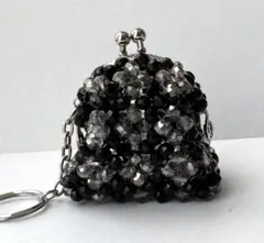 【ハンドメイド】全面ガラスビーズの手編みミニがま口（モノトーン）