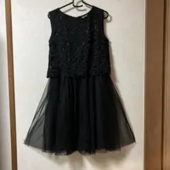 レース＆シフォン ノースリーブワンピース ブラック Ｌ フォーマルにも 未使用