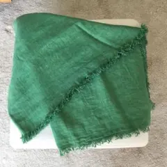 ASAUCE MÊLER 緑色リネン生地 フリンジ仕上げ