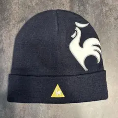 ルコック　ロゴ付きネイビー折り返しニット帽