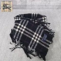 希少　美品　バーバリー　ロンドン　ノバチェック　カシミヤ混　マフラー　両フリンジ